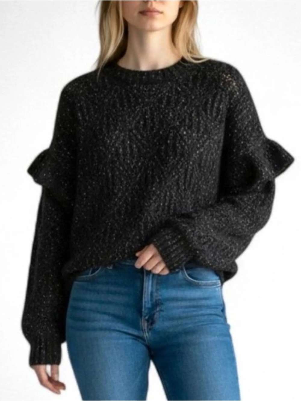 Old Navy Black Ruffle-Sleeve Crewneck Sweater